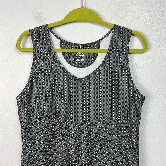Prana Gray & Black Print Fit and Flare V-Neck Dress Large - Picture 2 of 8